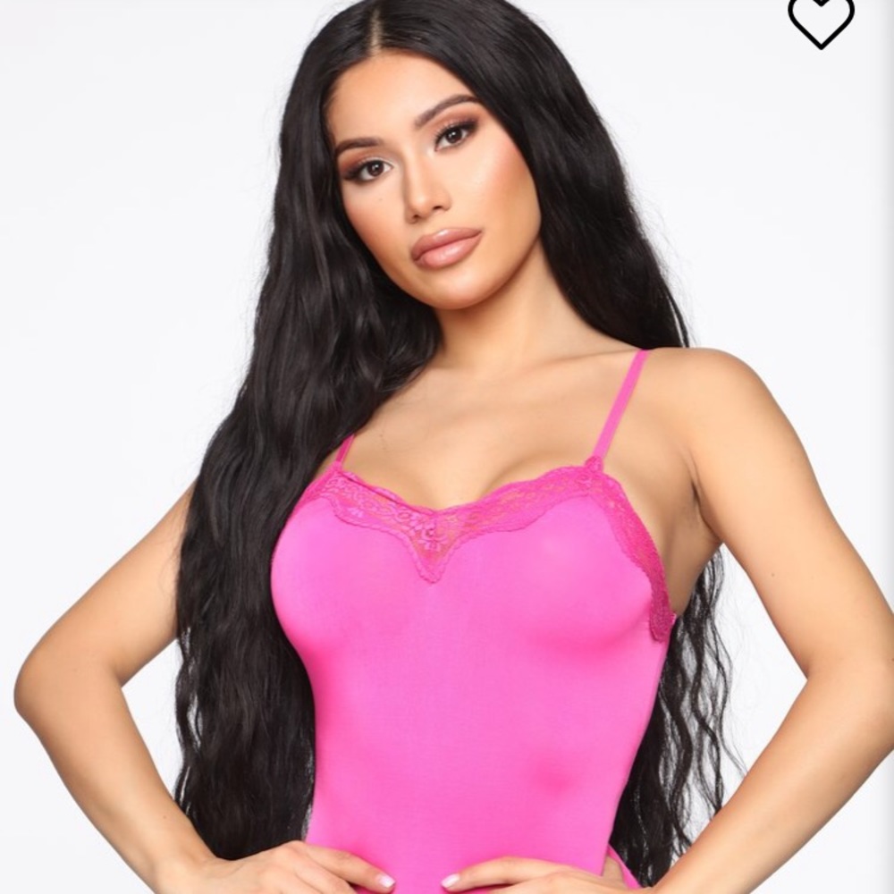 Hot pink body suit - lace trim